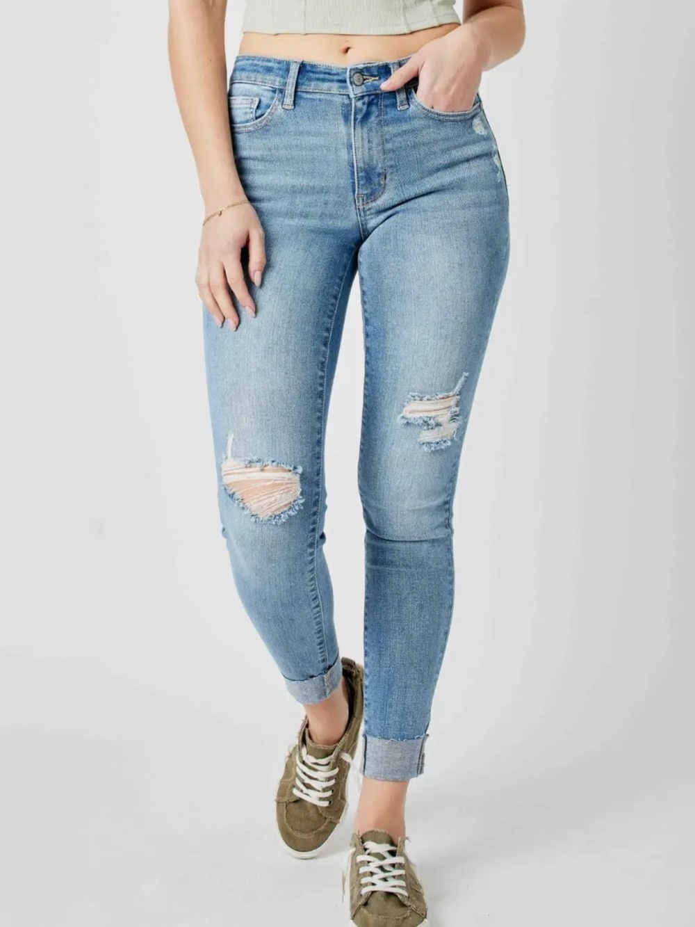 Judy Blue Light Blue Distressed Skinny Jeans